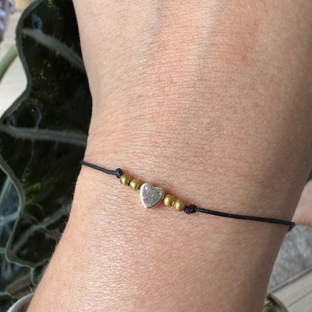 Delicate cotton heart bracelet, black strong bracelet, adjustable bracelet